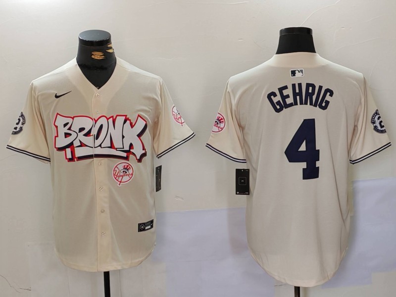 Men New York Yankees #4 Gehrig Cream joint name 2024 Nike MLB Jersey style 3